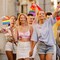624 Pcs Rainbow Pride Items Bulk Include Rainbow Button Pins Silicone Bracelets Stickers Colorful Flag and Handheld Fans LGBTQ Lapel Pins for Pride Month Parade Party Favors Accessories